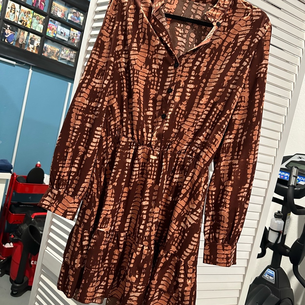 SHEIN Brown and Tan Abstract Dress